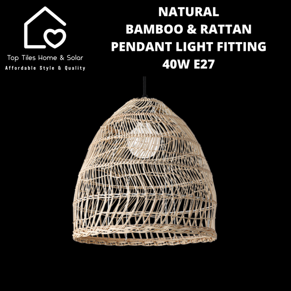 Natural Bamboo & Rattan Pendant Light Fitting - 40W E27