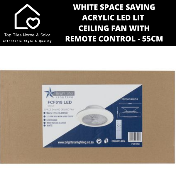 White Space Saving Acrylic LED Ceiling Fan with Remote Control - 55cm