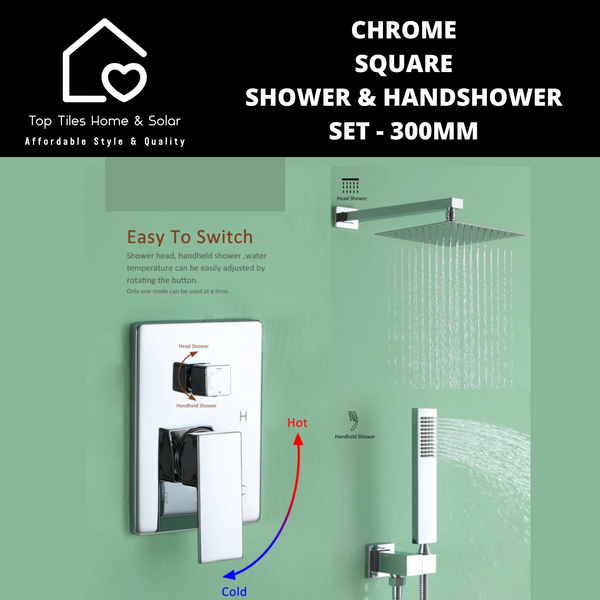 Chrome Square Shower & Handshower Set - 300mm