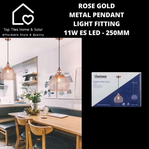 Rose Gold Metal Pendant Light Fitting - 11W ES LED - 250mm