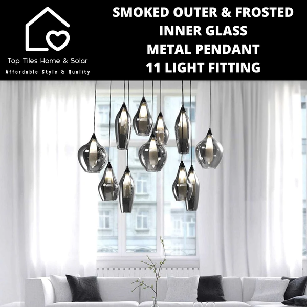 Smoked Outer & Frosted Inner Glass Metal Pendant 11 Light Fitting