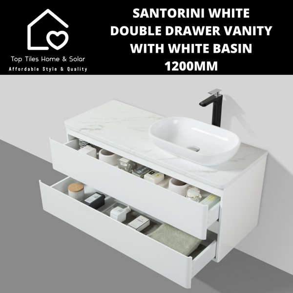 Santorini White Double Drawer Vanity With White Basin - 1200mm