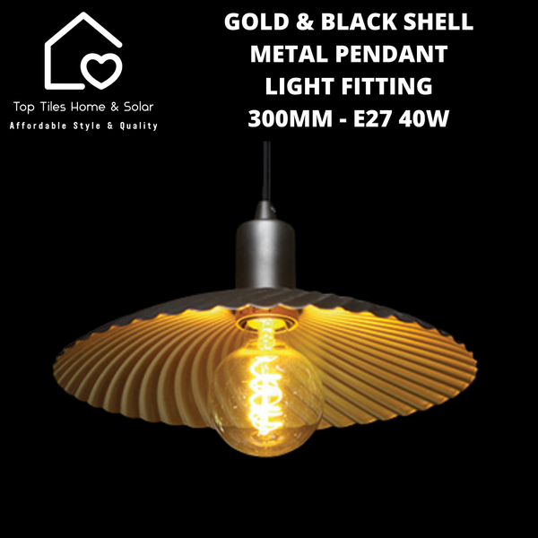 Gold & Black Shell Metal Pendant Light Fitting - 300mm - E27 40W