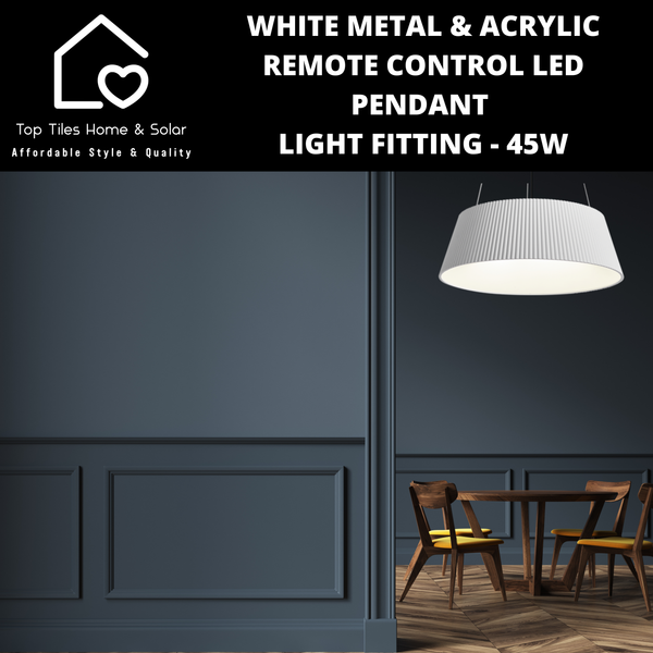 White Metal & Acrylic Remote Control LED Pendant Light Fitting - 45W