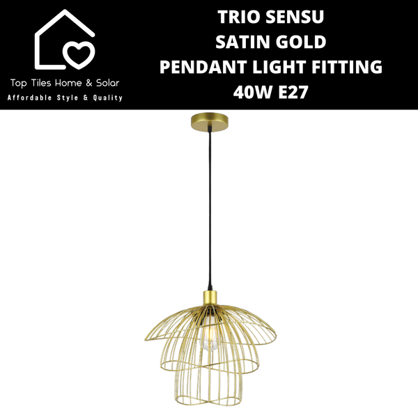 Trio Sensu Satin Gold Pendant Light Fitting - 40W E27