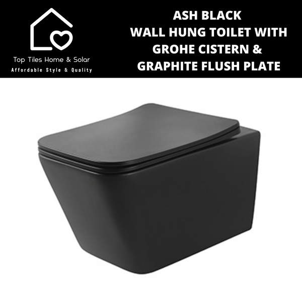 Ash Black Wall Hung Toilet with Grohe Cistern & Graphite Flush Plate