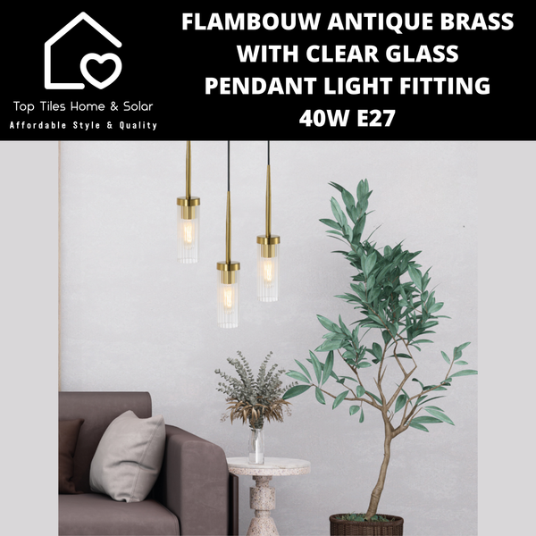 Flambouw Antique Brass with Clear Glass Pendant Light Fitting - 40W E27