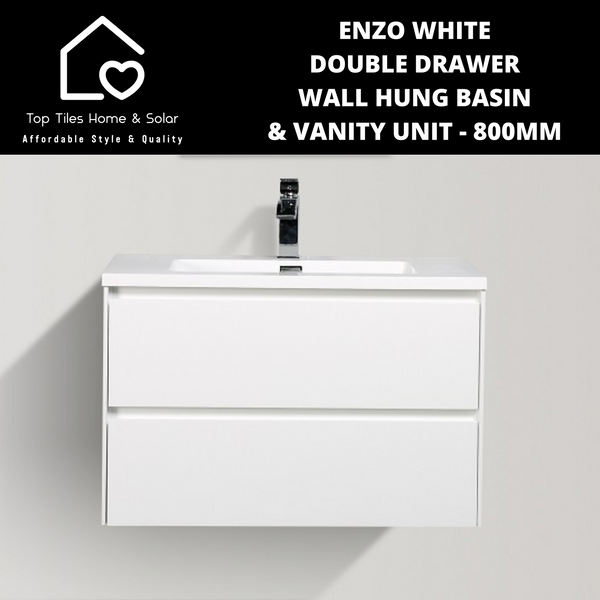 Enzo White Double Drawer Wall Hung Basin & Vanity Unit - 800mm