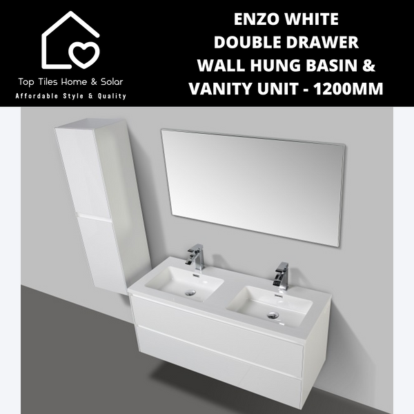 Enzo White Double Drawer Wall Hung Basin & Vanity Unit - 1200mm