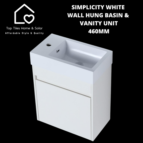 Simplicity White Wall Hung Basin & Vanity Unit - 460mm