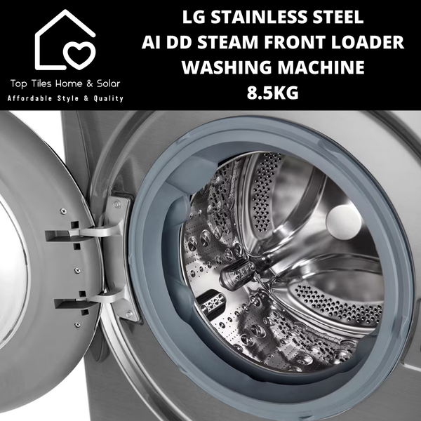 LG Stainless Steel AI DD Steam Front Loader Washing Machine - 8.5kg