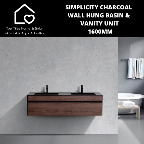 Simplicity Charcoal Wall Hung Basin & Vanity Unit - 1600mm