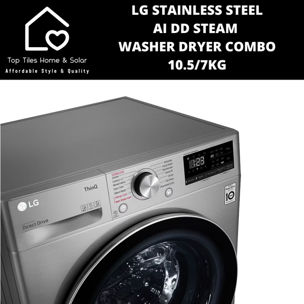 LG Stainless Steel AI DD Steam Washer Dryer Combo - 10.5/7kg