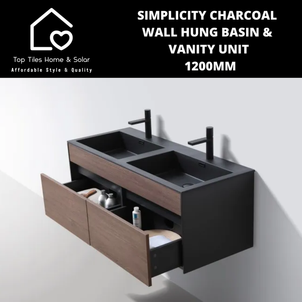 Simplicity Charcoal Wall Hung Basin & Vanity Unit - 1200mm