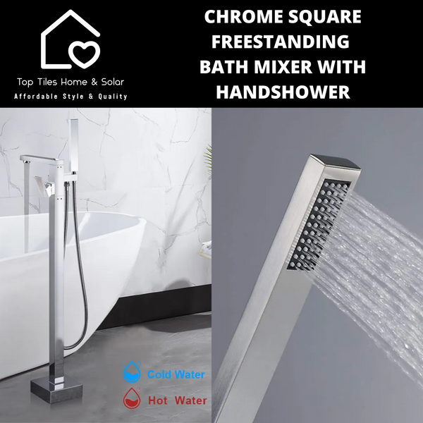 Chrome Square Freestanding Bath Mixer With Handshower