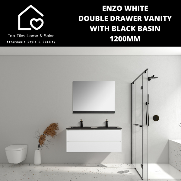 Enzo White Double Drawer Vanity With Black Basin - 1200mm