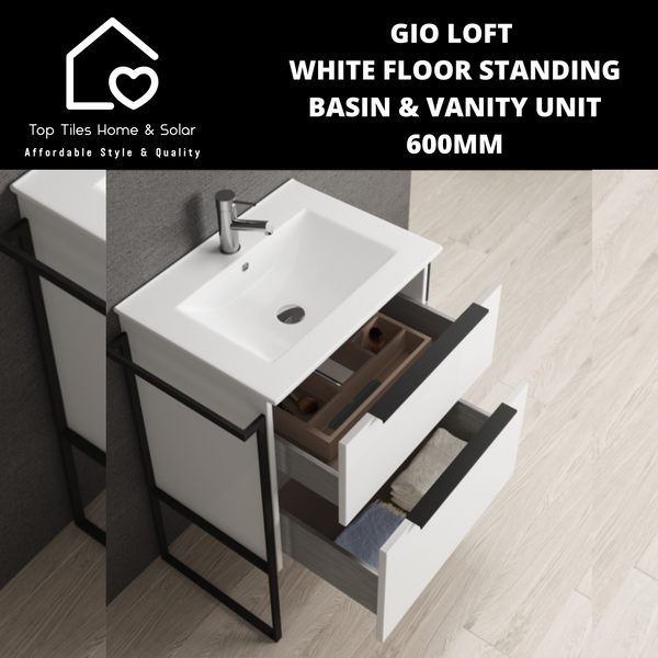 Gio Loft White Floor Standing Basin & Vanity Unit - 600mm