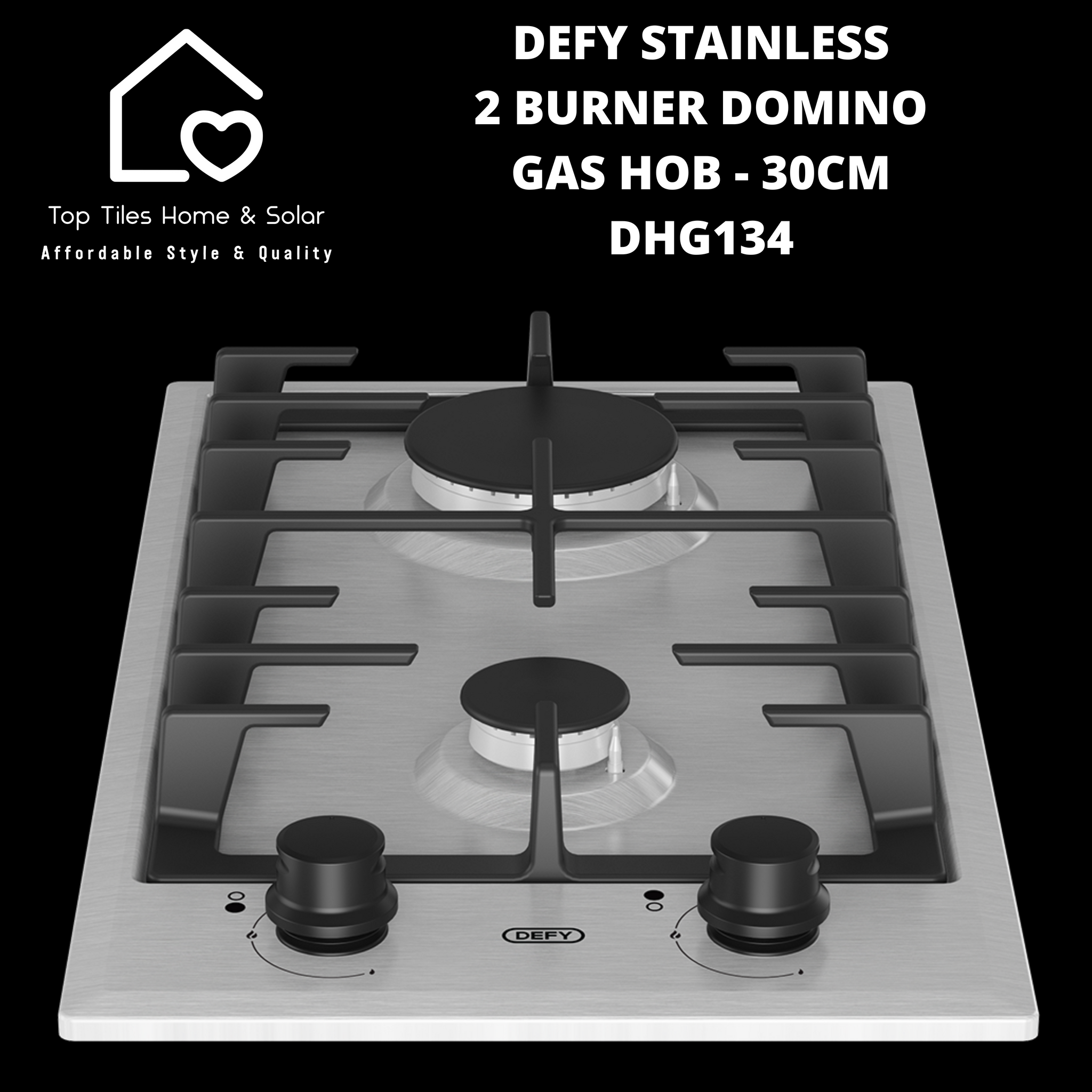 Defy Stainless 2 Burner Domino Gas Hob 30cm DHG134 Top Tiles Home Solar