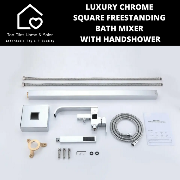 Luxury Chrome Square Freestanding Bath Mixer With Handshower