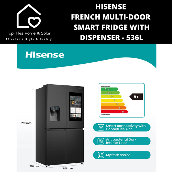 Hisense French Multi-Door Smart Fridge with Dispenser - 536L