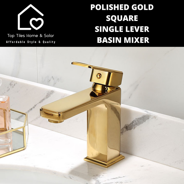 Polished Gold Square Single Lever Basin Mixer