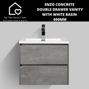 Enzo Concrete Double Drawer Vanity With White Basin - 600mm