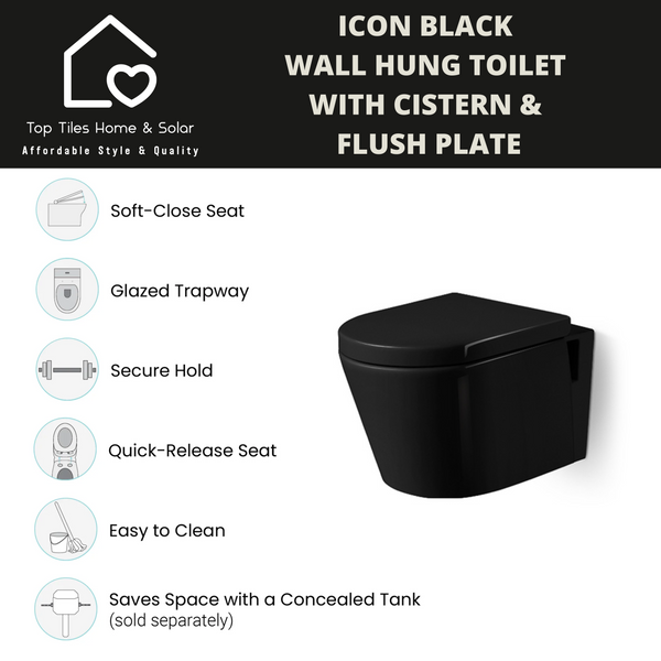 Icon Black Wall Hung Toilet With Cistern & Flush Plate