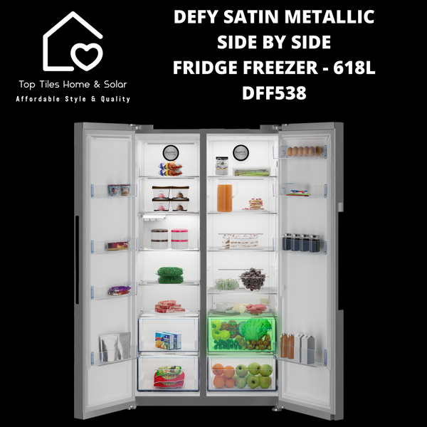 Defy Satin Metallic Side by Side Fridge Freezer - 618L DFF538