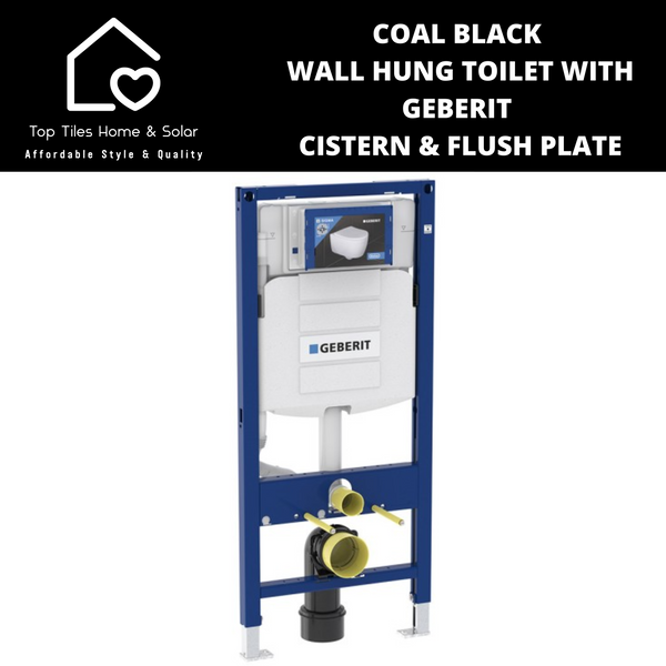 Coal Black Wall Hung Toilet with Geberit Cistern & Black Flush Plate