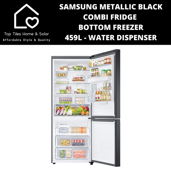 Samsung Metallic Black Combi Fridge Bottom Freezer - 459L Water Dispenser