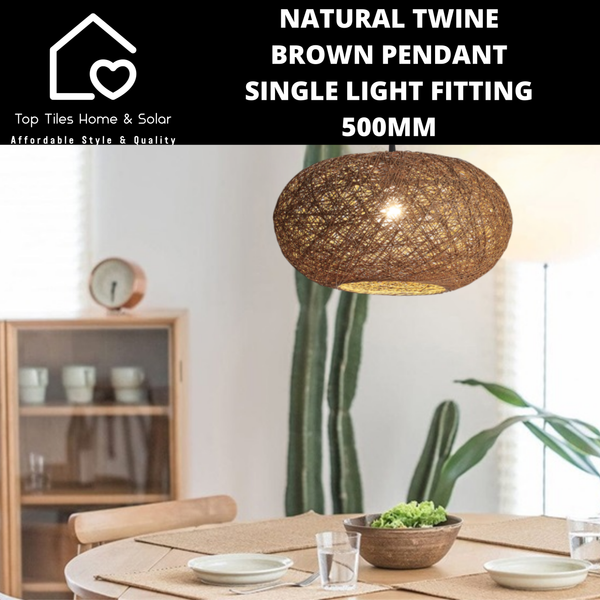 Natural Twine Brown Pendant Single Light Fitting - 500mm