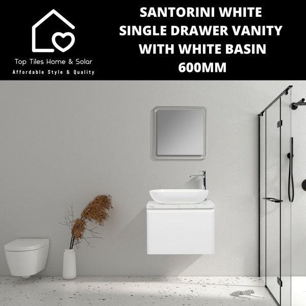 Santorini White Single Drawer Vanity With White Basin - 600mm