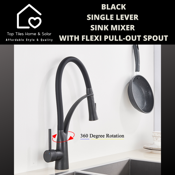 Black Single Lever Sink Mixer With Flexi Pull-Out Spout