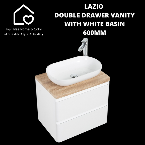 Lazio Double Drawer Vanity With White Basin - 600mm