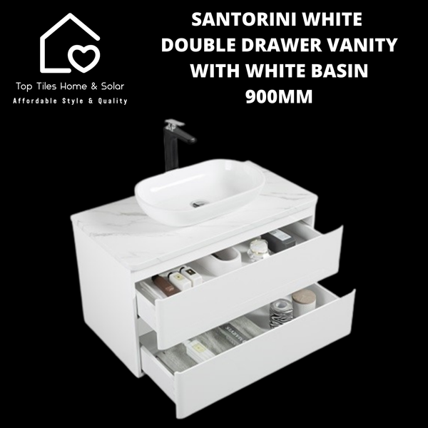 Santorini White Double Drawer Vanity With White Basin - 900mm