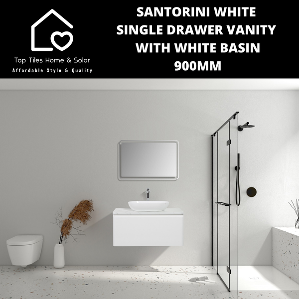 Santorini White Single Drawer Vanity With White Basin - 900mm