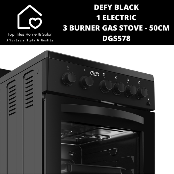 Defy Black 1 Electric 3 Burner Gas Stove - 50cm DGS578