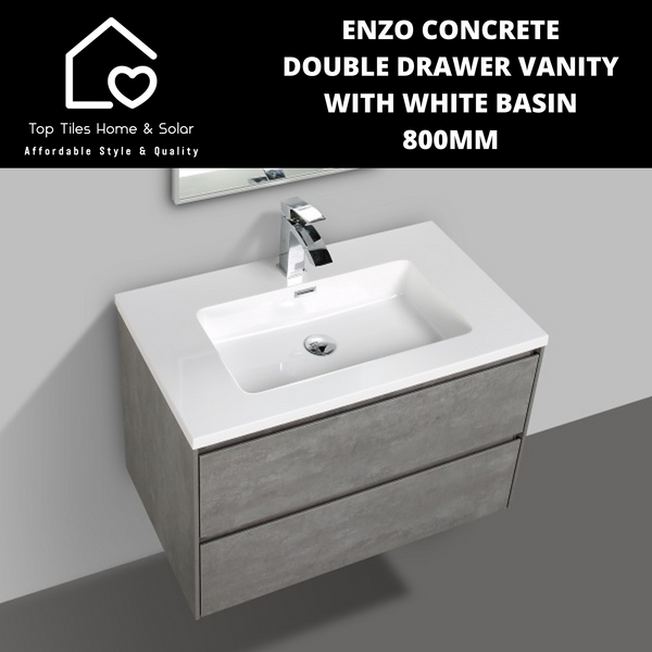 Enzo Concrete Double Drawer Vanity With White Basin - 800mm