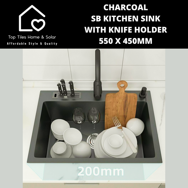 Charcoal SB Kitchen Sink with Knife Holder - 550 x 450mm