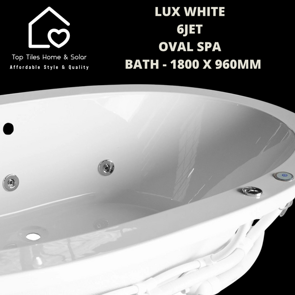 Lux White 6jet Oval Spa Massage Bath - 1800 x 960mm