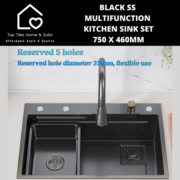 Black Stainless Steel  Multifunction Kitchen Sink Set - 750 x 460mm