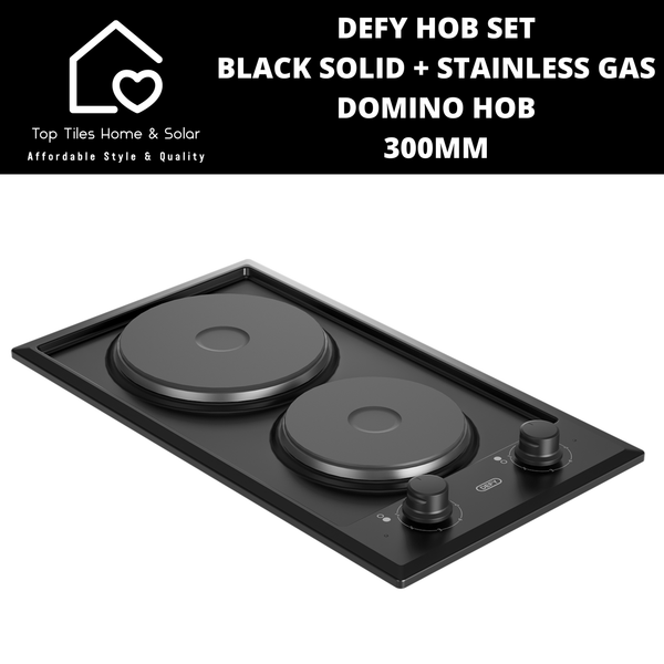 Defy Hob Set - Black Solid + SS Gas Domino Hob - 300mm