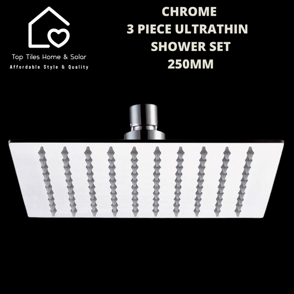 Chrome 3 Piece Ultrathin Shower Set - 250mm Square