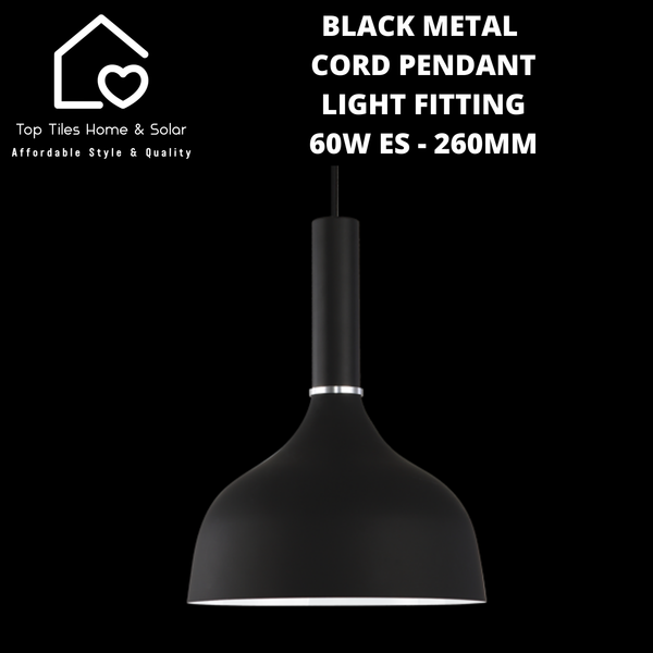 Black Metal Cord Pendant Light Fitting - 60W ES - 260mm