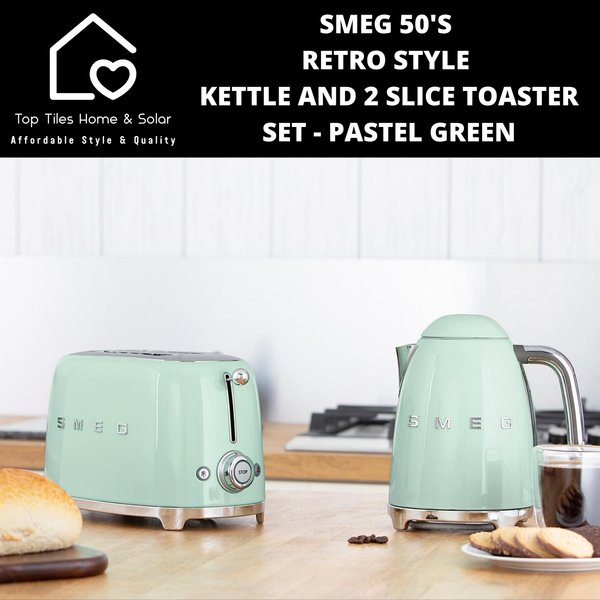 Smeg 50's Retro Style Kettle and 2 Slice Toaster Set - Pastel Green