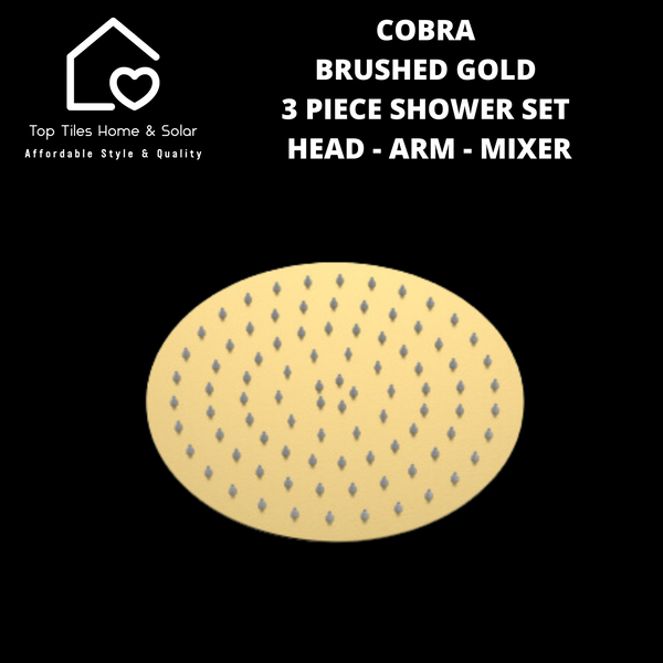 Cobra Brushed Gold 3 Piece Shower Set - Head - Arm - Mixer