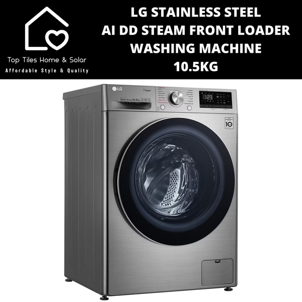 LG Stainless Steel AI DD Steam Front Loader Washing Machine - 10.5kg