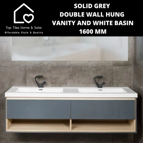 Solid Grey Double Wall Hung Vanity and White Basin - 1600 mm