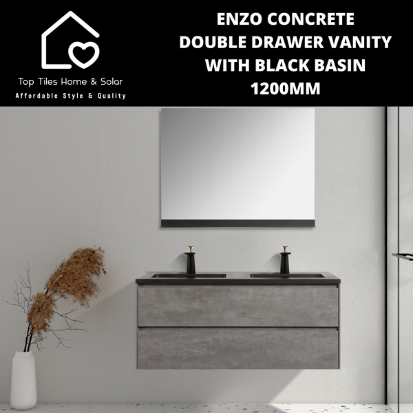 Enzo Concrete Double Drawer Vanity With Black Basin - 1200mm