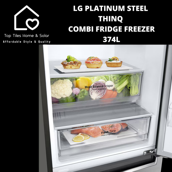 LG Platinum Steel ThinQ Combi Fridge Freezer - 374L